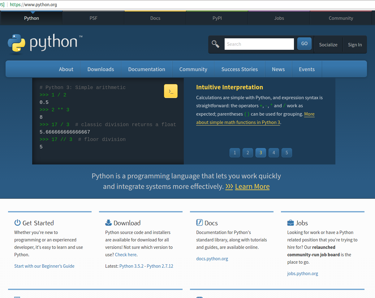 Python.org home page